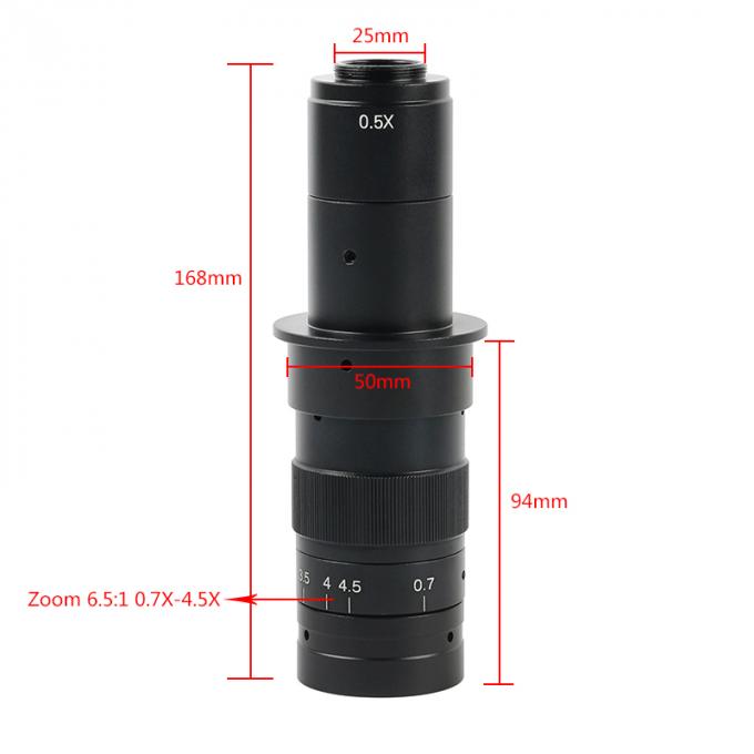 산업 현미경 카메라를 위한 0.7-4.5x 조정할 수 있는 5-360X 확대 Ｃ 렌즈 0.5X/2.0X 큰 주머니칼 보조 렌즈 탑재